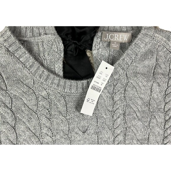 J. Crew Cable Knit Heather Gray Wool Blend w Back Tie Sweater Size M NWT - Picture 7 of 12
